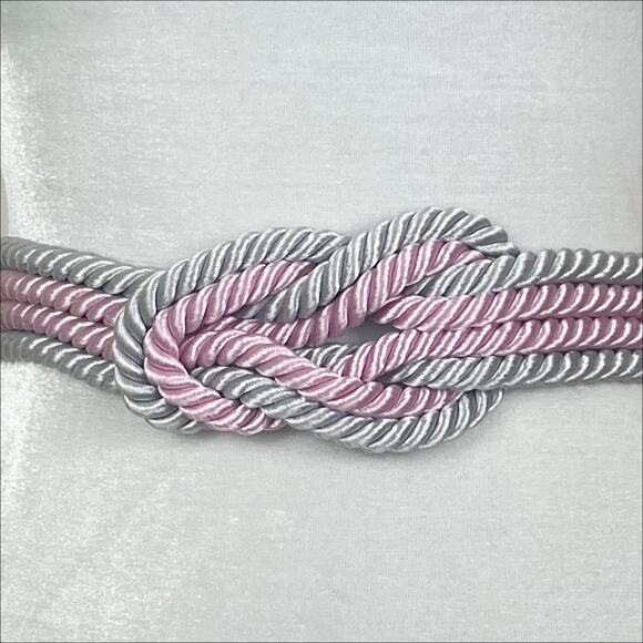 Vintage 80s 90s Knotted Rope Belt With Ribbon Tie Back Pink Gray - Picture 2 of 4